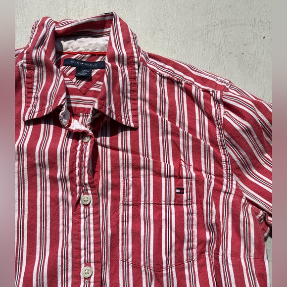 Women's Tommy Hilfiger Shirt Red Striped S Preppy 90s Normcore Yacht Collegiate - Picture 2 of 11
